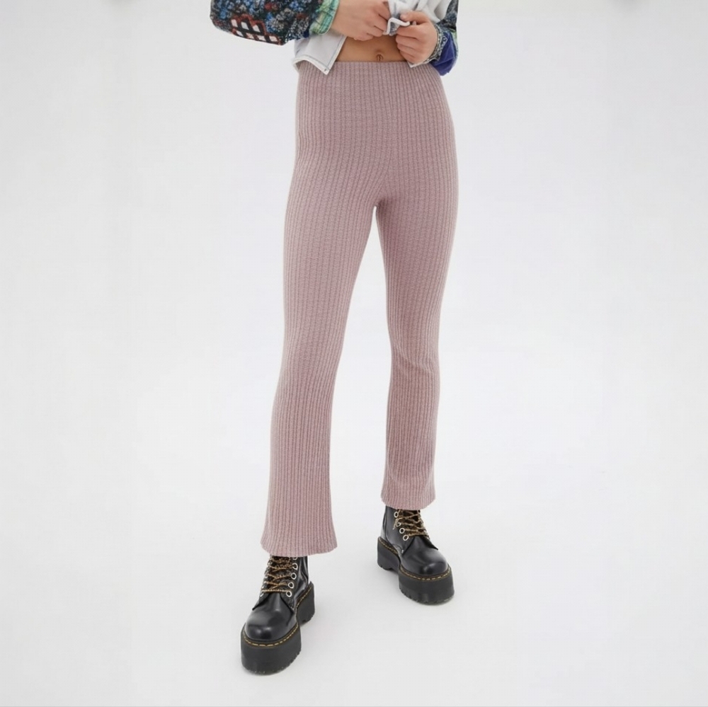 Urban Outfitters Rosie Waffle Knit High Waisted Flare Stretch Pants Dusty Rose M